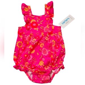 6m Carter's Baby Girl Pink Red Orange Purple Floral Romper 100% Cotton